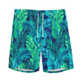Turquoise Tropical Leaf Pattern Print Men's Athletic Shorts