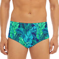 Turquoise Tropical Leaf Pattern Print Men's Triangle Swim Briefs