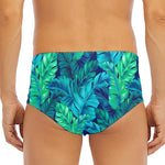 Turquoise Tropical Leaf Pattern Print Men's Triangle Swim Briefs
