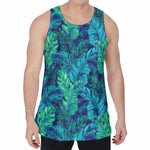 Turquoise Tropical Leaf Pattern Print Men's Velvet Tank Top