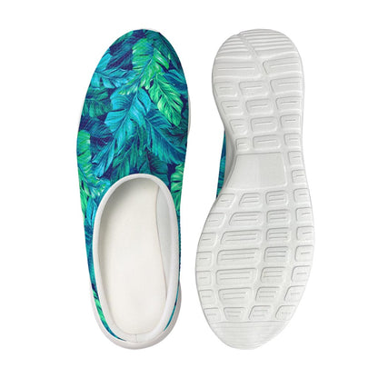 Turquoise Tropical Leaf Pattern Print Mesh Casual Shoes
