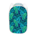 Turquoise Tropical Leaf Pattern Print Mesh Laundry Hamper