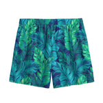 Turquoise Tropical Leaf Pattern Print Mesh Shorts