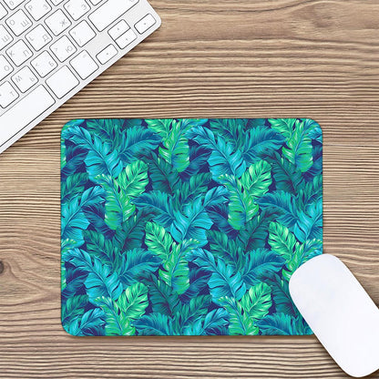 Turquoise Tropical Leaf Pattern Print Mouse Pad