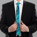 Turquoise Tropical Leaf Pattern Print Necktie