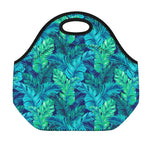 Turquoise Tropical Leaf Pattern Print Neoprene Lunch Bag