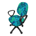 Turquoise Tropical Leaf Pattern Print Office Chair Cover
