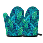 Turquoise Tropical Leaf Pattern Print Oven Mitts