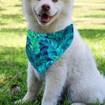 Turquoise Tropical Leaf Pattern Print Over The Collar Dog Bandana