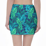 Turquoise Tropical Leaf Pattern Print Pencil Mini Skirt