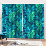 Turquoise Tropical Leaf Pattern Print Pencil Pleat Curtains