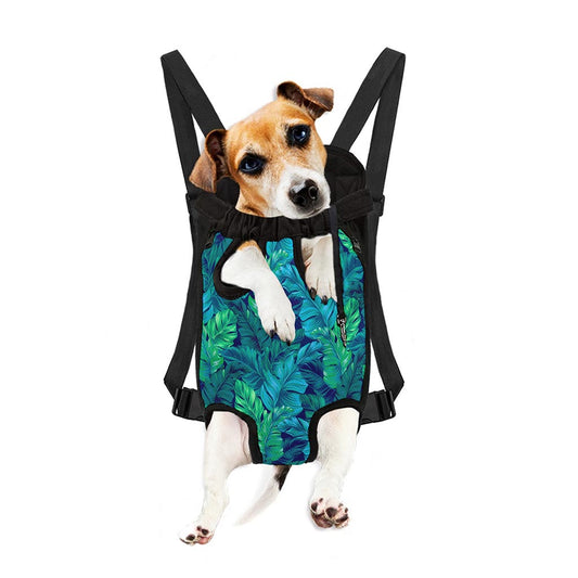 Turquoise Tropical Leaf Pattern Print Pet Carrier Backpack