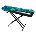 Turquoise Tropical Leaf Pattern Print Piano Keyboard Cover