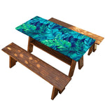 Turquoise Tropical Leaf Pattern Print Picnic Table Cover