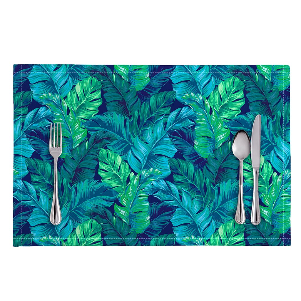 Turquoise Tropical Leaf Pattern Print Placemat
