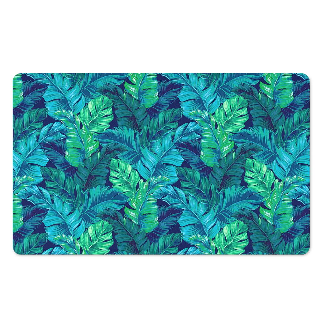 Turquoise Tropical Leaf Pattern Print Polyester Doormat