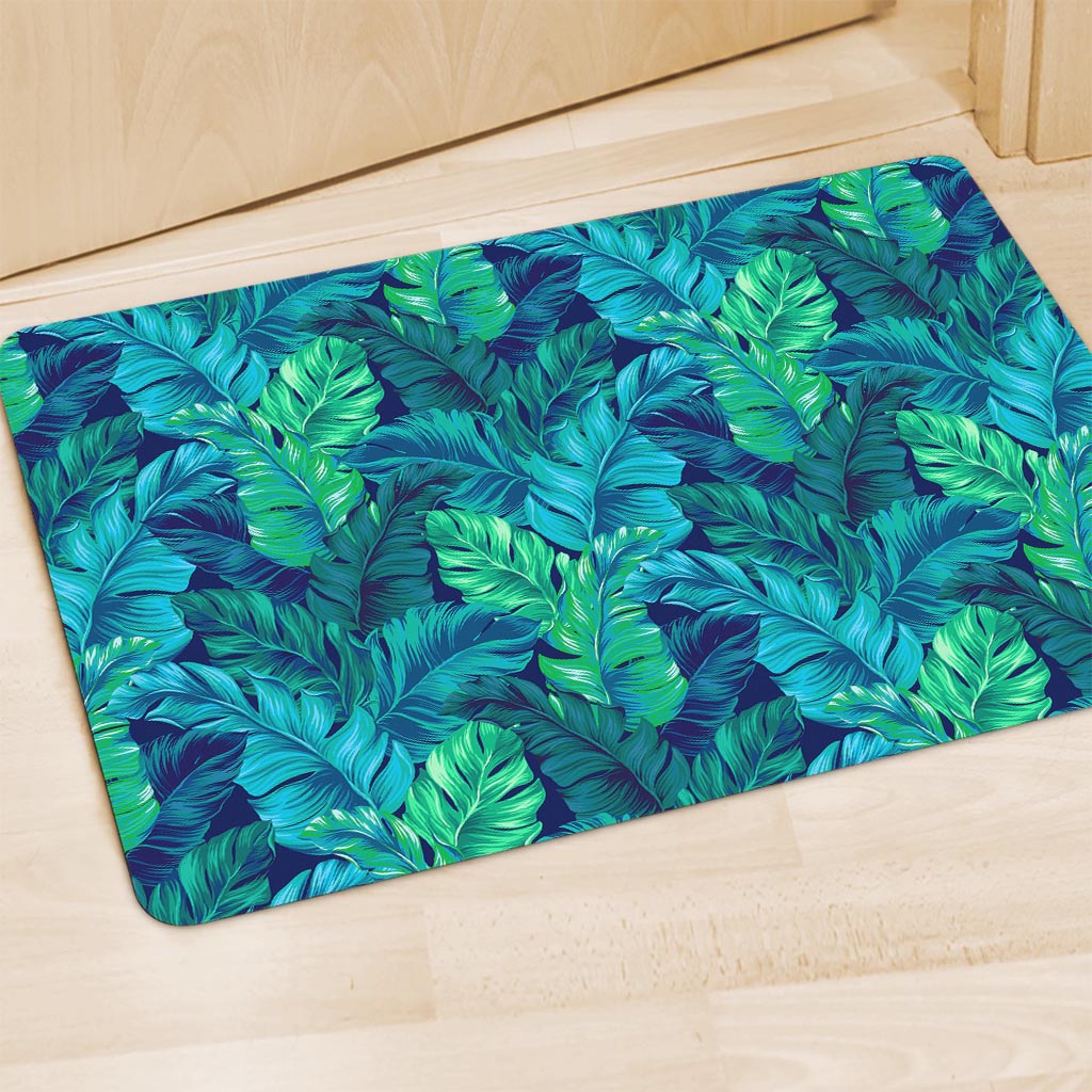 Turquoise Tropical Leaf Pattern Print Polyester Doormat