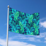 Turquoise Tropical Leaf Pattern Print Polyester Flag
