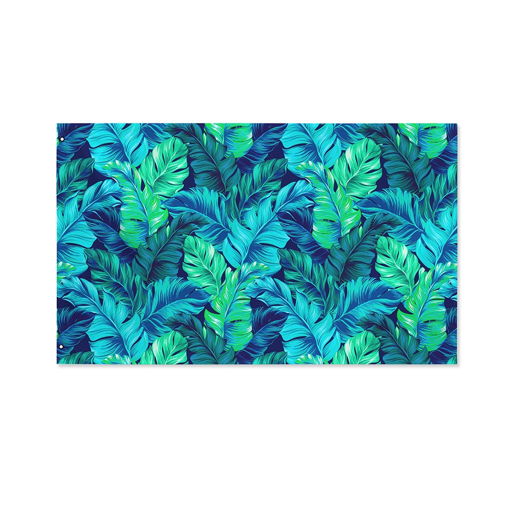 Turquoise Tropical Leaf Pattern Print Polyester Flag