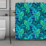 Turquoise Tropical Leaf Pattern Print Polyester Shower Curtain