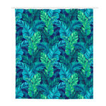 Turquoise Tropical Leaf Pattern Print Polyester Shower Curtain