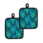 Turquoise Tropical Leaf Pattern Print Pot Holders