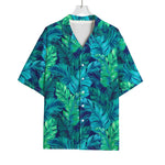 Turquoise Tropical Leaf Pattern Print Rayon Hawaiian Shirt