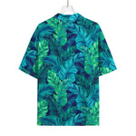 Turquoise Tropical Leaf Pattern Print Rayon Hawaiian Shirt