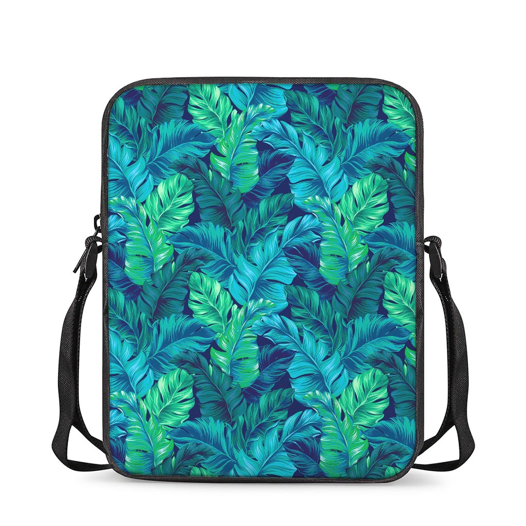 Turquoise Tropical Leaf Pattern Print Rectangular Crossbody Bag