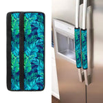 Turquoise Tropical Leaf Pattern Print Refrigerator Handle Covers