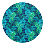 Turquoise Tropical Leaf Pattern Print Round Blanket