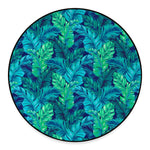 Turquoise Tropical Leaf Pattern Print Round Floor Mat