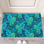 Turquoise Tropical Leaf Pattern Print Rubber Doormat