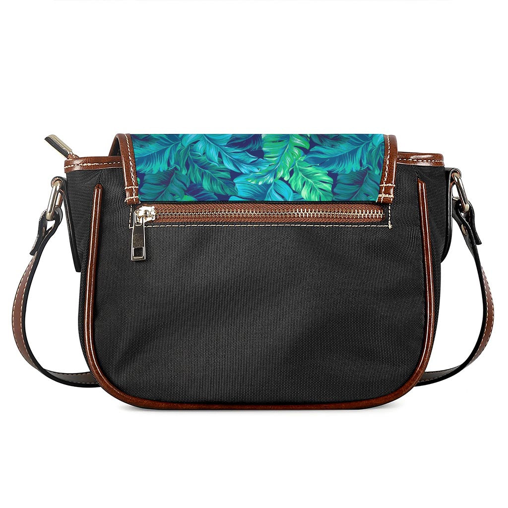 Turquoise Tropical Leaf Pattern Print Saddle Bag