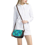 Turquoise Tropical Leaf Pattern Print Saddle Bag