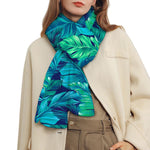 Turquoise Tropical Leaf Pattern Print Scarf