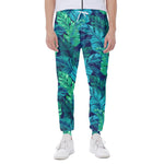 Turquoise Tropical Leaf Pattern Print Scuba Joggers