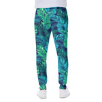 Turquoise Tropical Leaf Pattern Print Scuba Joggers