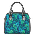 Turquoise Tropical Leaf Pattern Print Shoulder Handbag