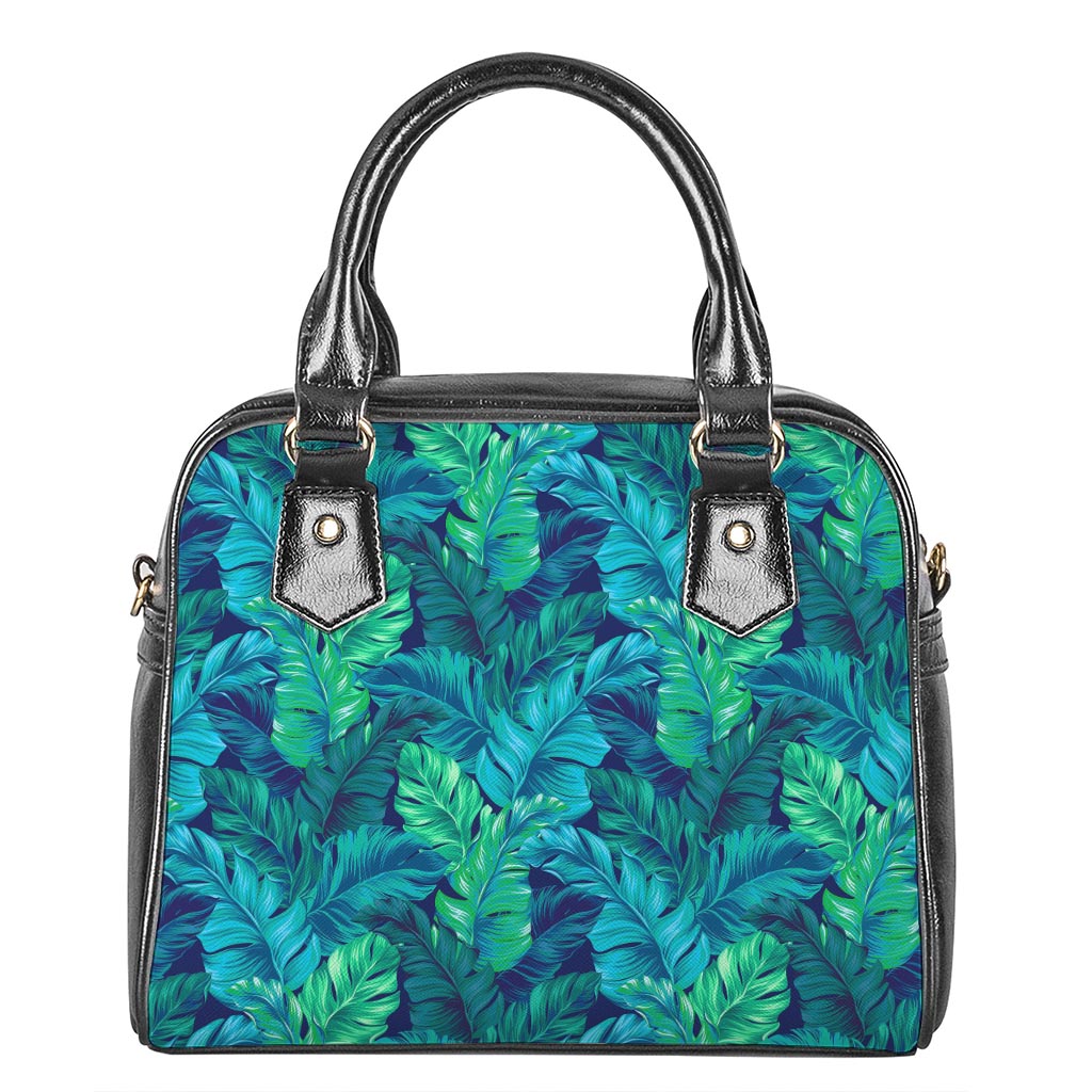 Turquoise Tropical Leaf Pattern Print Shoulder Handbag