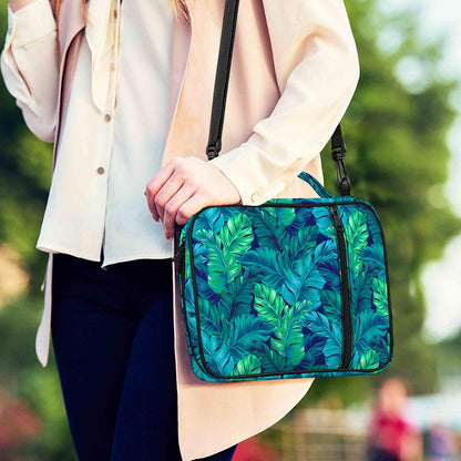 Turquoise Tropical Leaf Pattern Print Shoulder Strap Bible Bag
