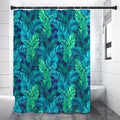 Turquoise Tropical Leaf Pattern Print Shower Curtain