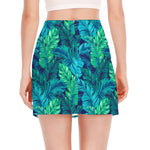 Turquoise Tropical Leaf Pattern Print Side Slit Mini Skirt