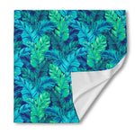 Turquoise Tropical Leaf Pattern Print Silk Bandana