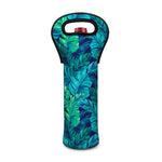 Turquoise Tropical Leaf Pattern Print Single Neoprene Wine Tote