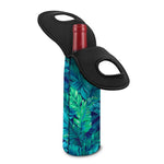 Turquoise Tropical Leaf Pattern Print Single Neoprene Wine Tote