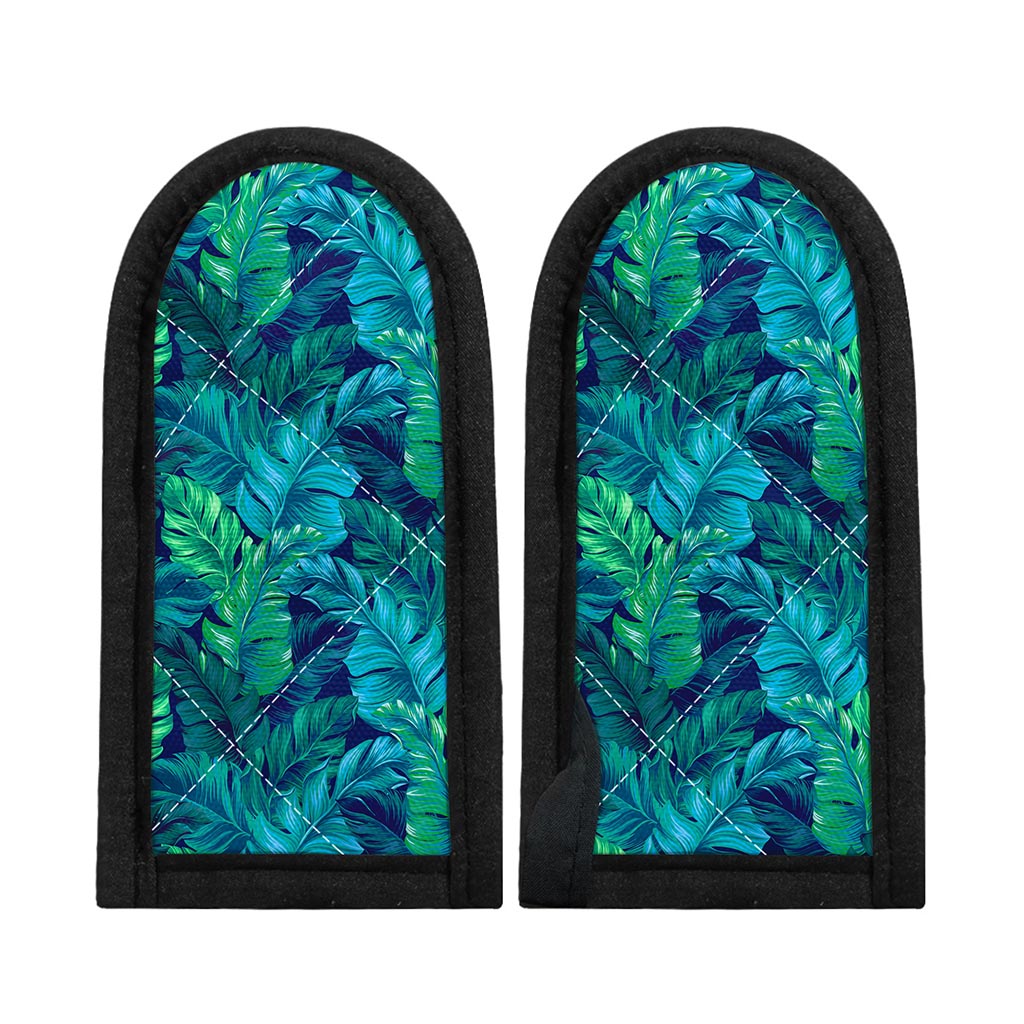 Turquoise Tropical Leaf Pattern Print Skillet Handle Cover