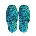 Turquoise Tropical Leaf Pattern Print Slippers