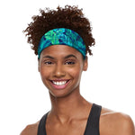 Turquoise Tropical Leaf Pattern Print Sports Headband