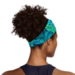 Turquoise Tropical Leaf Pattern Print Sports Headband